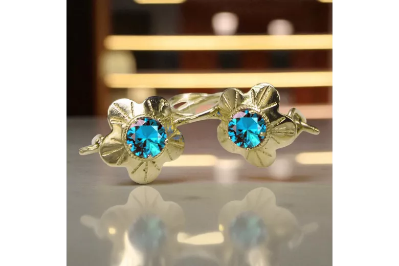 14-кв Желтое золото Аквамарин Серьги Винтаж украшения vec028y